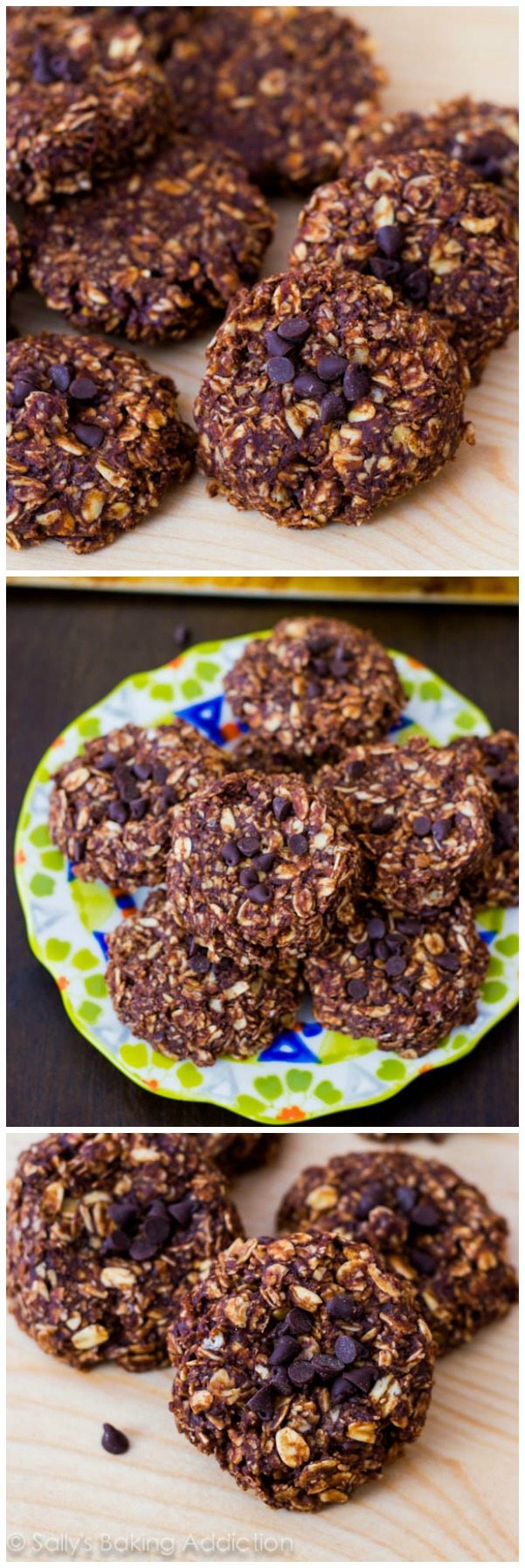 3 images of chocolate peanut butter no-bake cookies