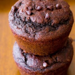 stack of 2 double chocolate chip muffins