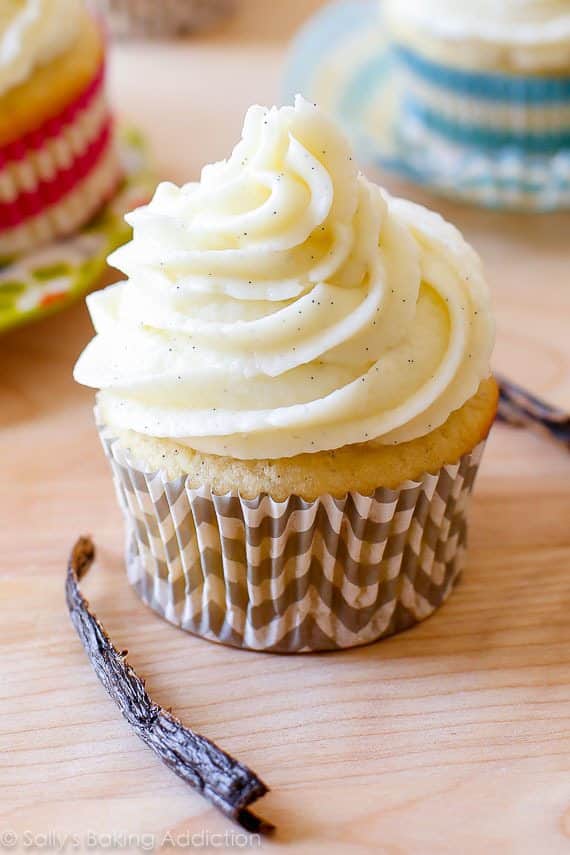 vanilla cupcake topped with vanilla buttercream