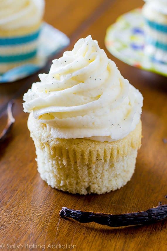 vanilla cupcake topped with vanilla buttercream