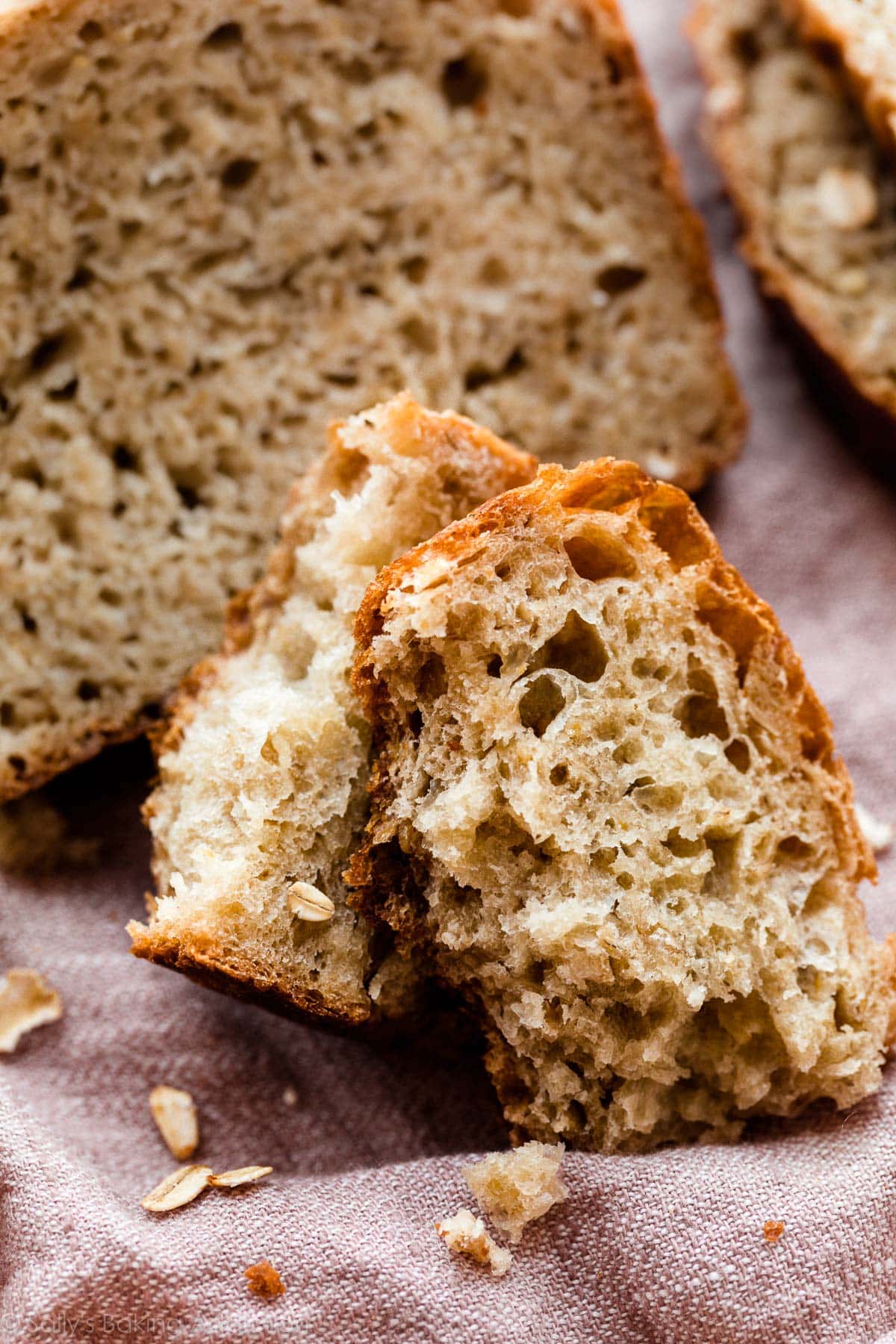 close-up photo of no knead honey oat bread
