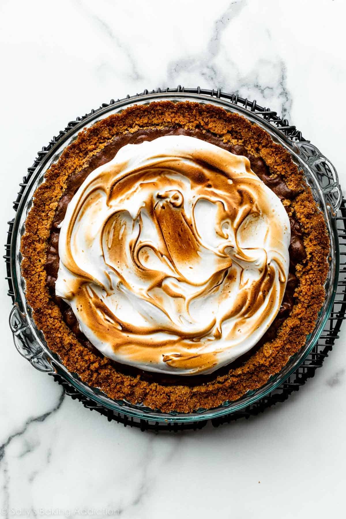 toasted marshmallow meringue topped brownie pie with graham cracker crust.