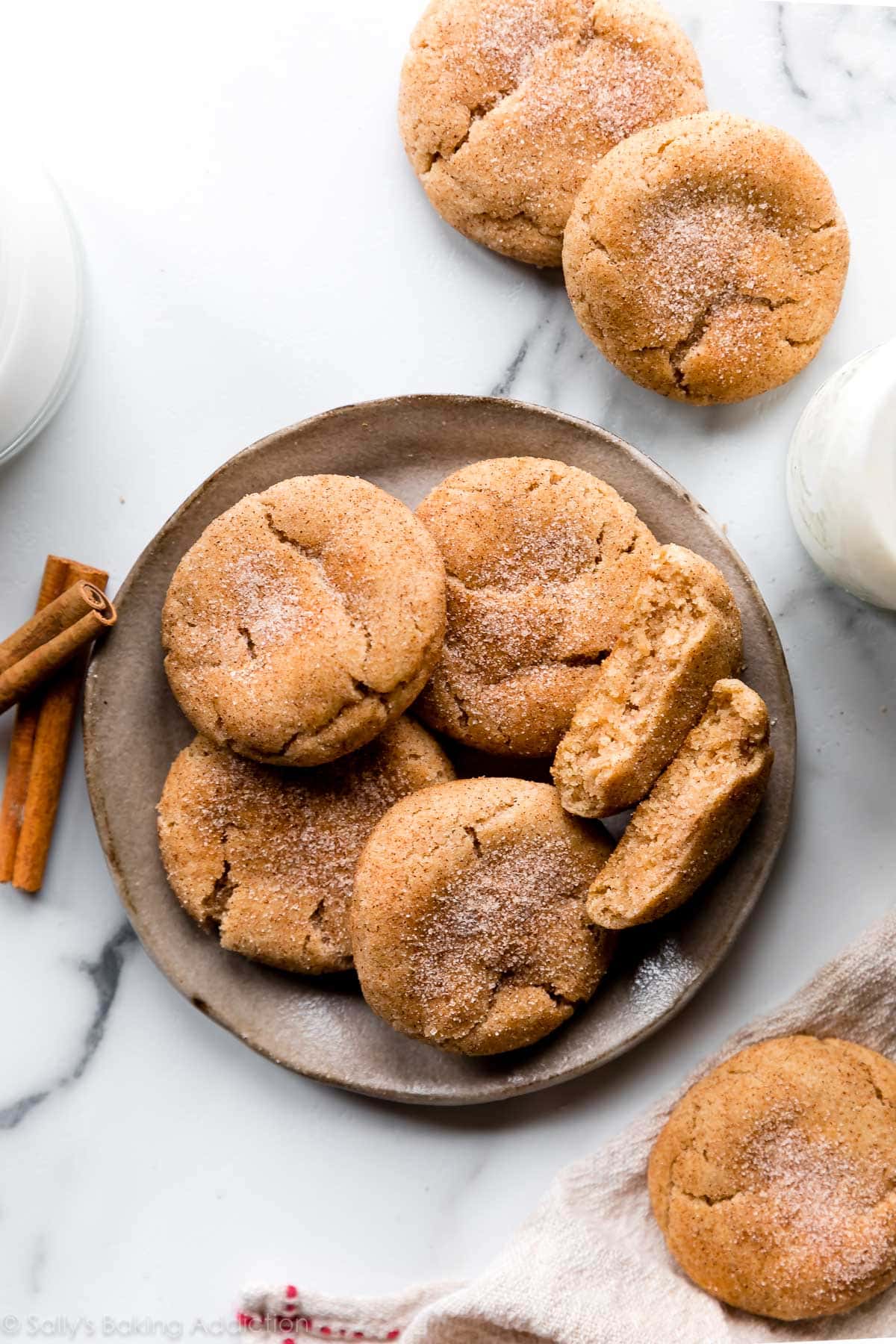 snickerdoodle cookies on a brown plate