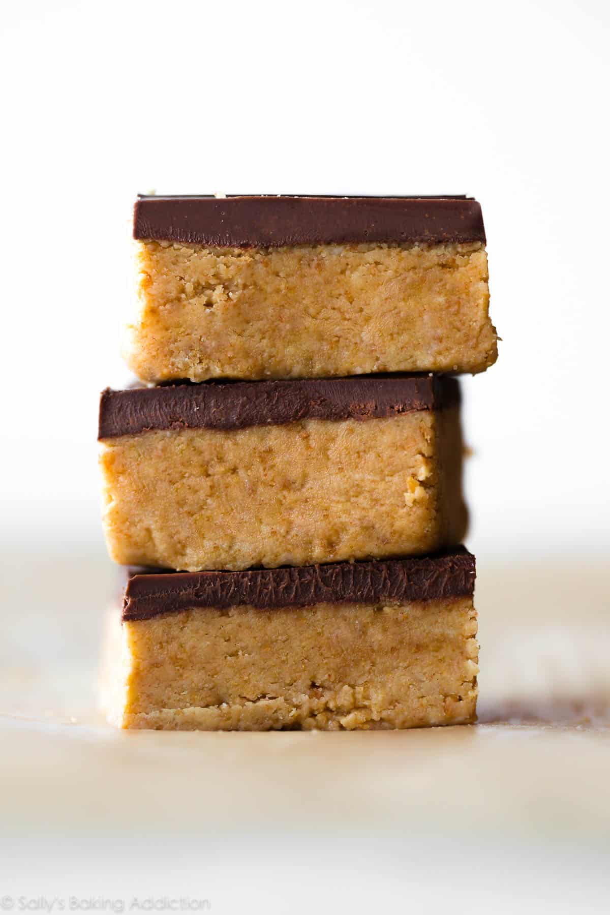 A stack of unbaked chocolate peanut butter bars