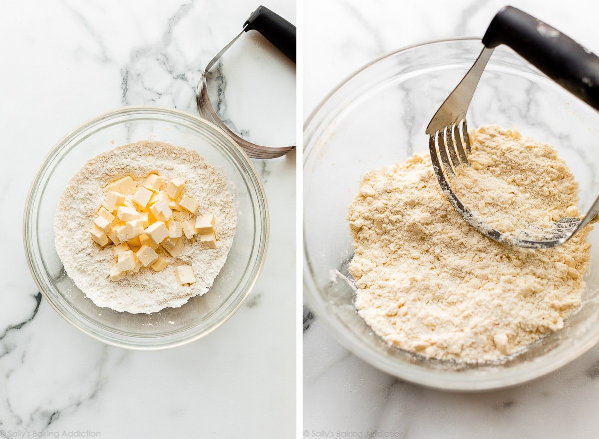 butter and flour coming together to make galette pie dough