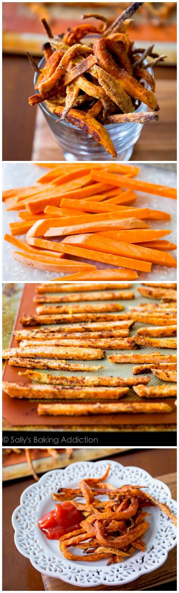 collage of 4 images of sweet potato fries