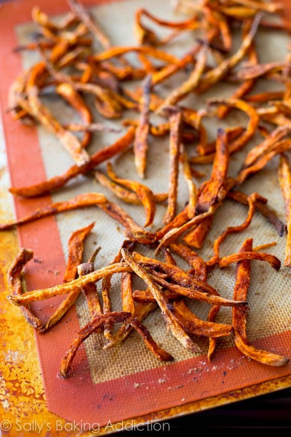 sweet potato fries on a silpat baking mat