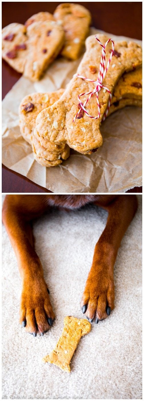 2 images of peanut butter bacon dog treats