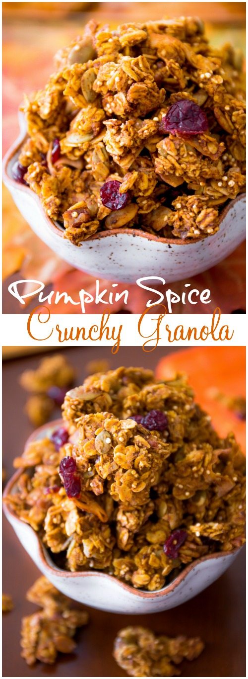 2 images of pumpkin spice granola in bowls