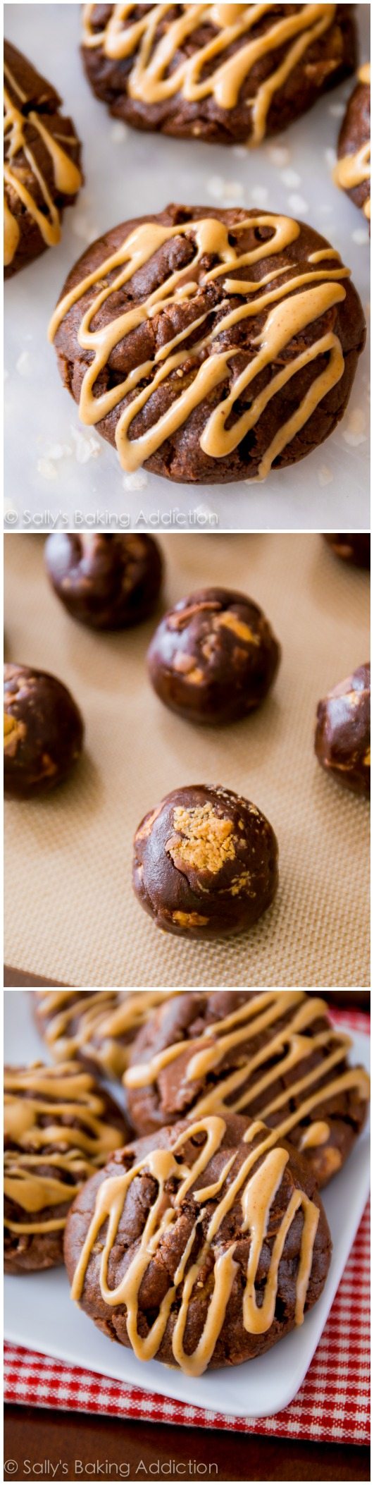 3 images of peanut butter chocolate cookies