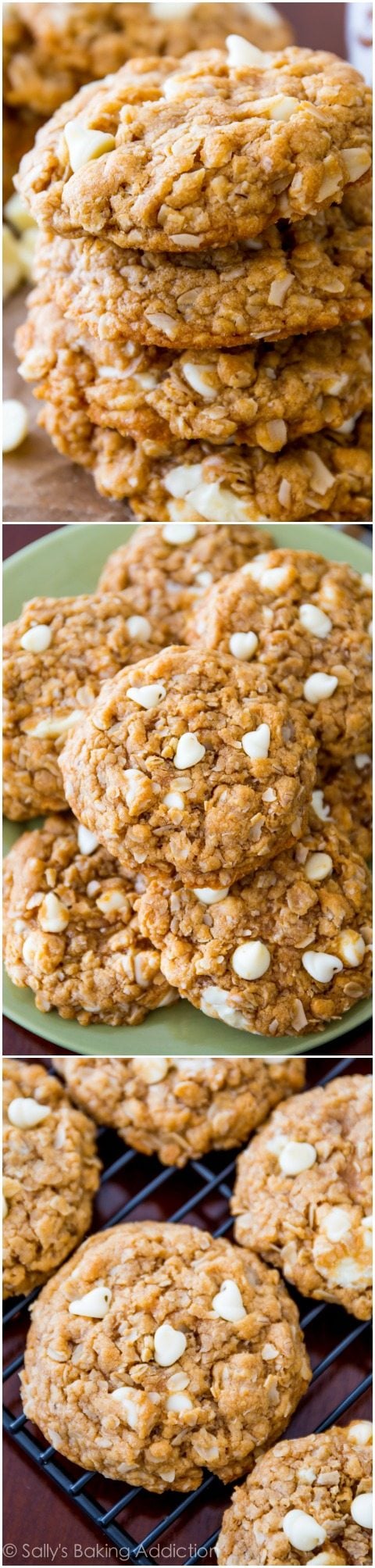 3 images of Biscoff white chocolate oatmeal cookies