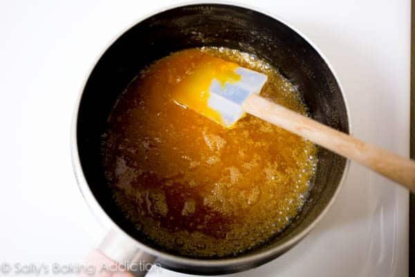 sugar and butter melted together in a saucepan for salted caramel sauce