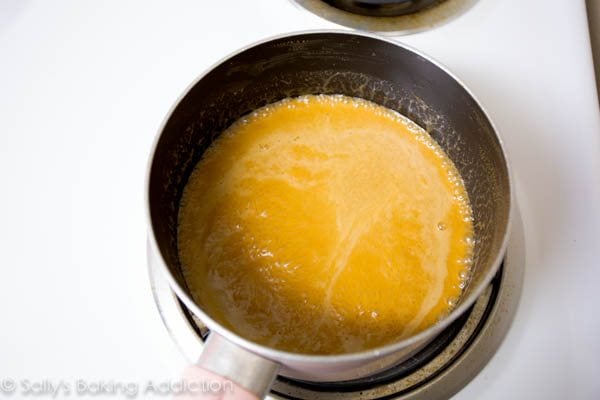 salted caramel sauce after adding heavy cream in a saucepan