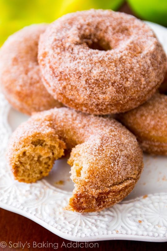 apple cider donuts on a white plate