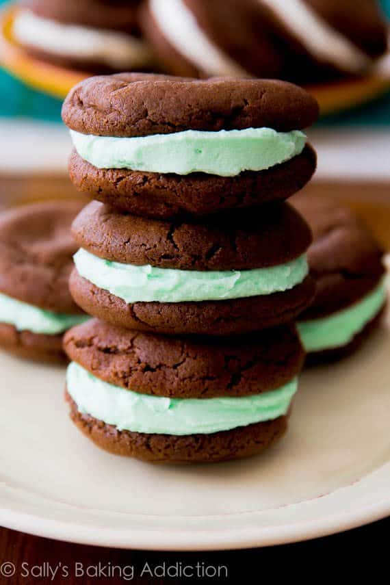 stack of homemade mint Oreo cookies