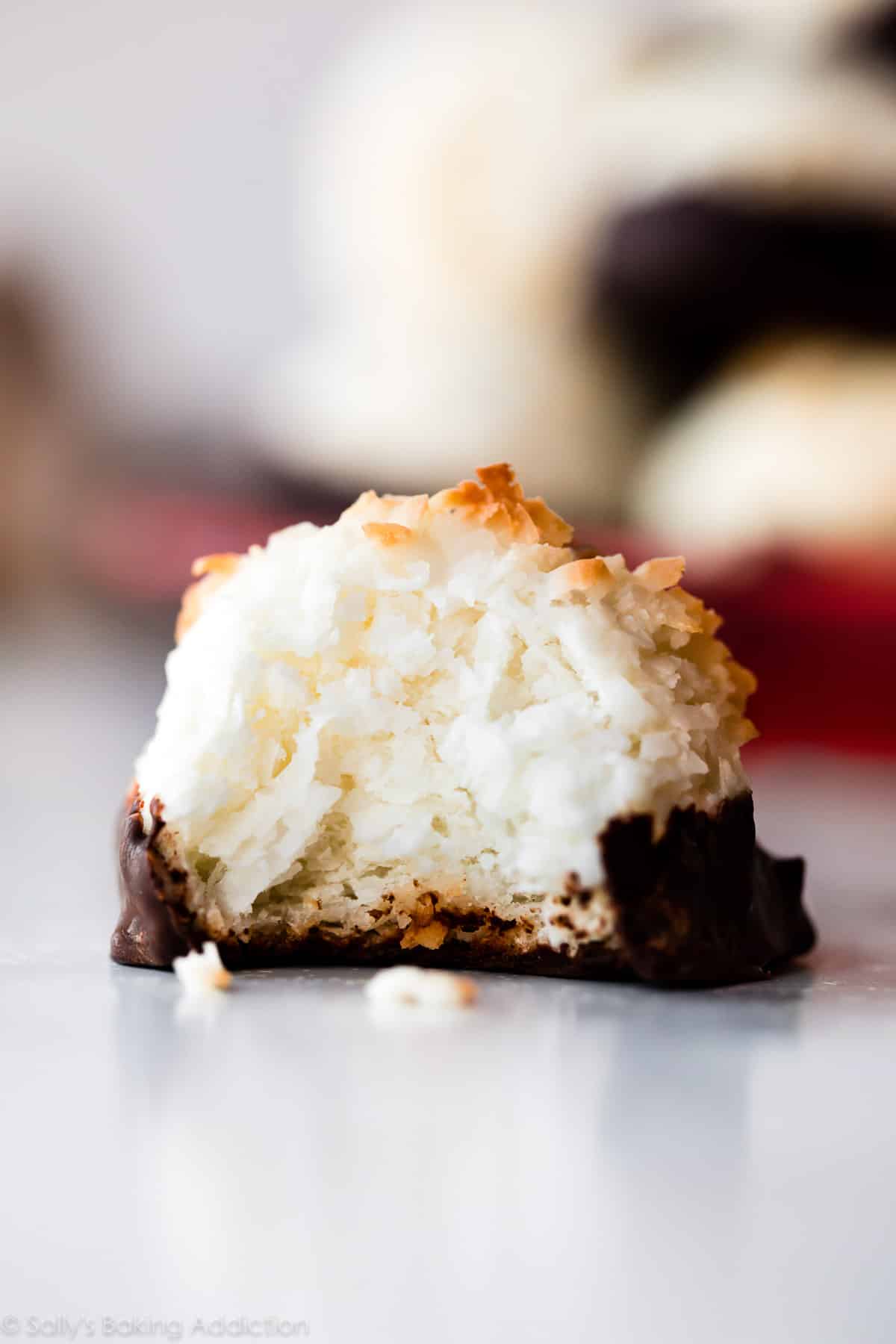 Coconut macaroon dipped in chocolate
