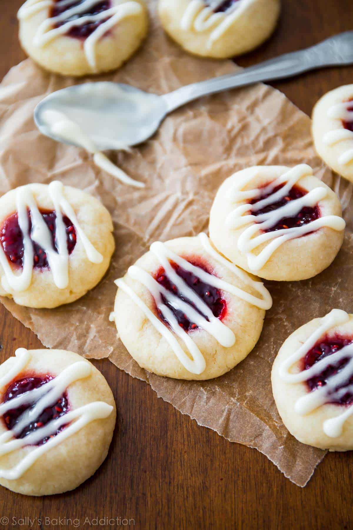 raspberry almond thumbprint cookies with vanilla icing