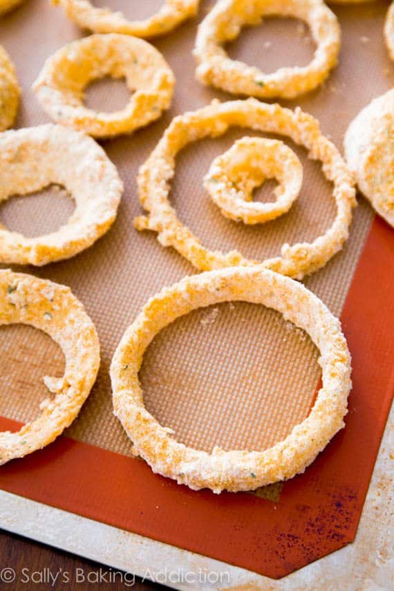 onion rings on a silpat baking mat