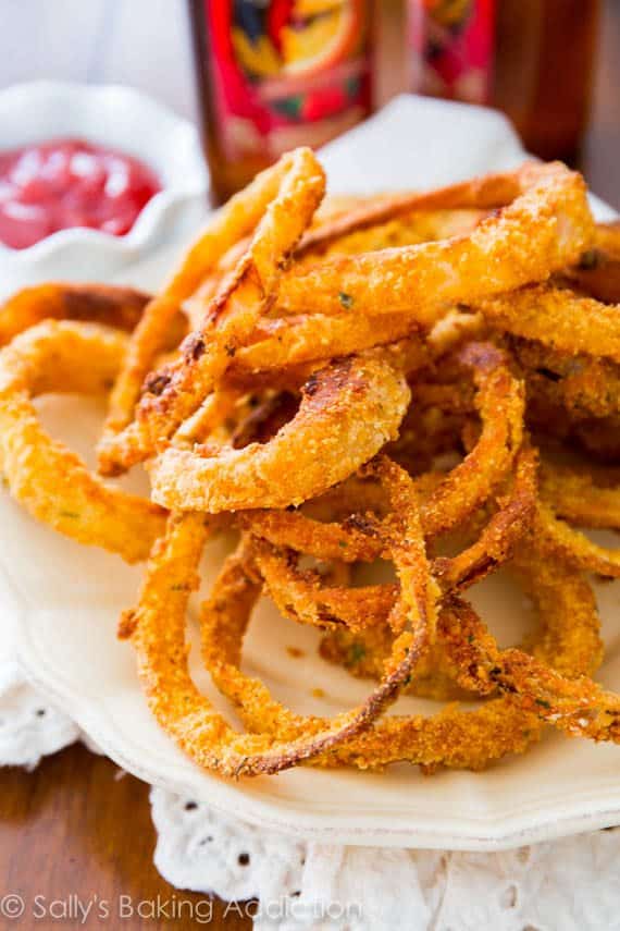 onion rings on a white plate