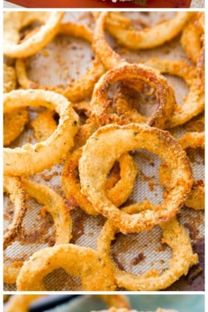 3 images of baked onion rings