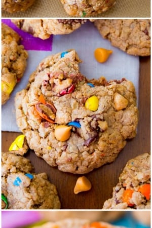 3 images of loaded oatmeal cookies