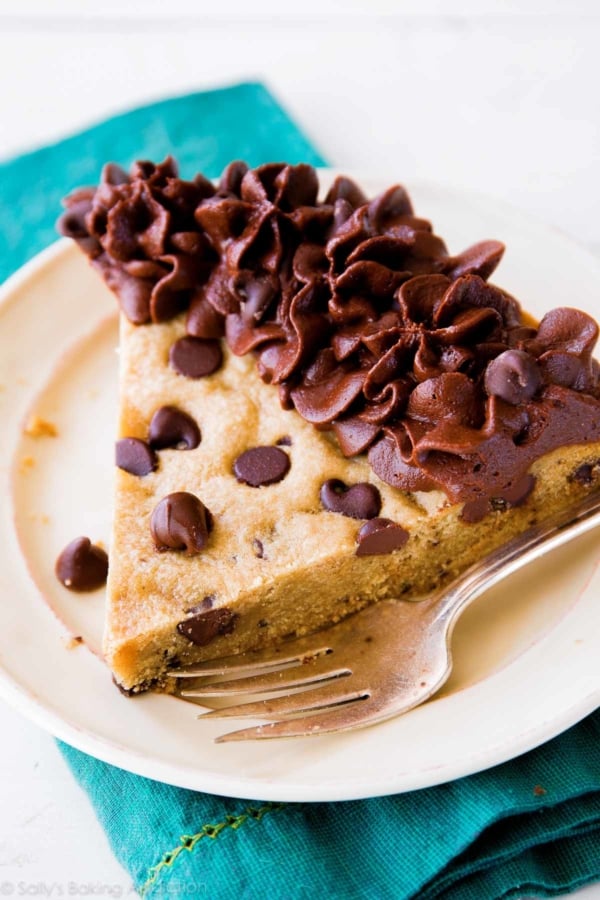 Chocolate Chip Cookie Cake with Milk Chocolate Frosting - the best way to eat a chocolate chip cookie! Recipe on sallysbakingaddiction.com