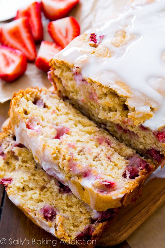 Super-moist Glazed Strawberry Bread - bursting with flavor and so simple to make any time of year! Recipe by sallysbakingaddiction.com