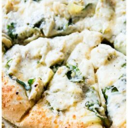 3 images of spinach artichoke pizza