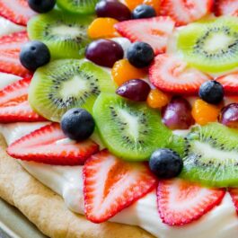 fruit pizza with a variety of fruit
