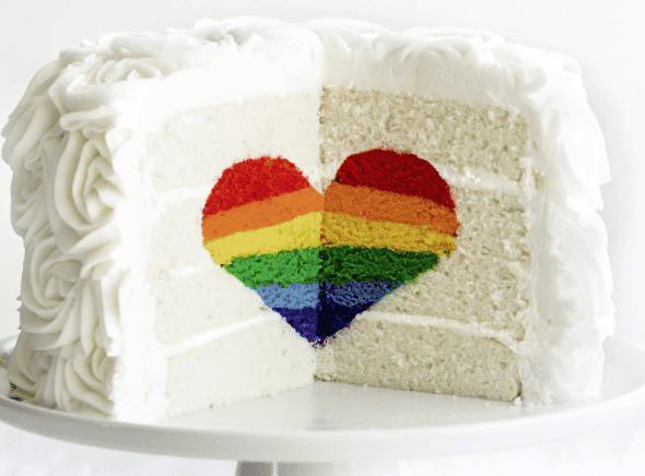 vanilla cake with a rainbow heart design inside