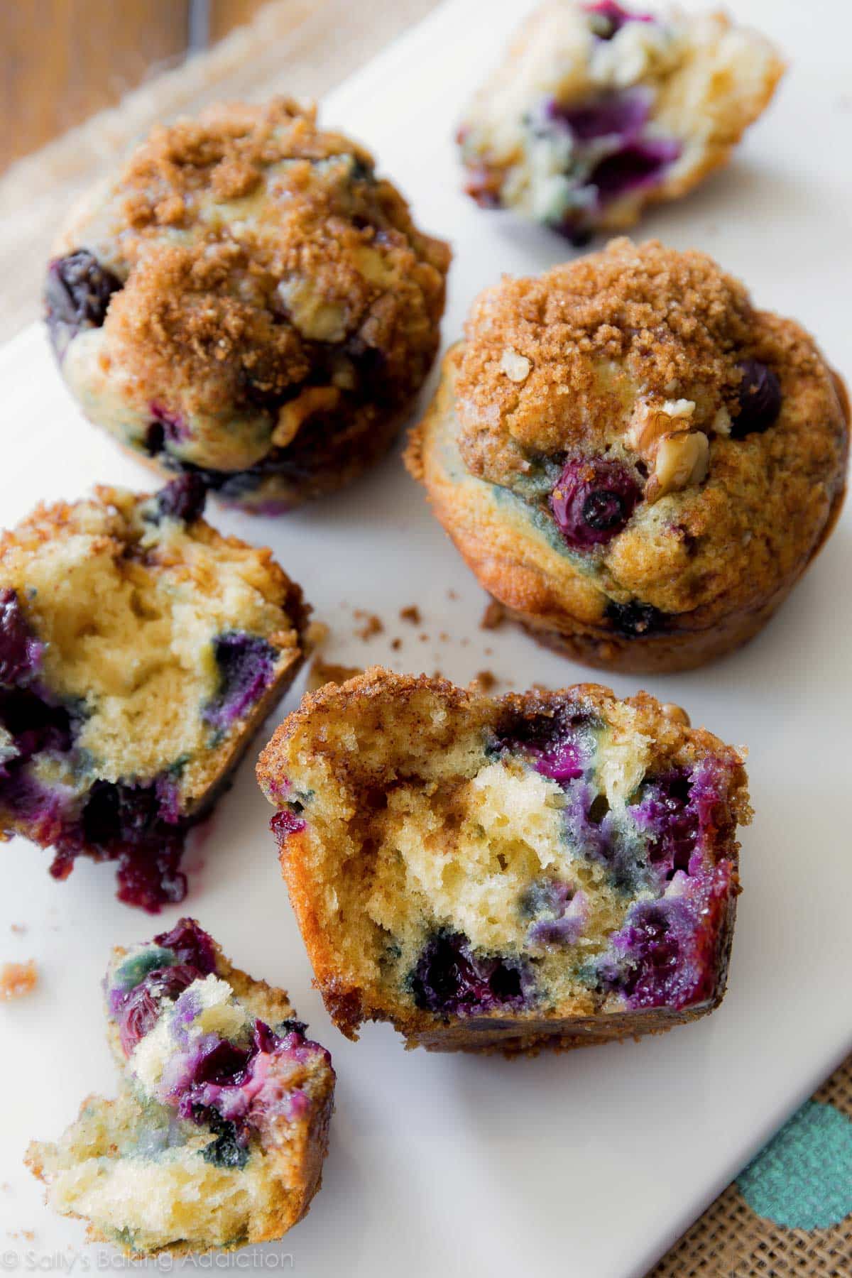 Blueberry muffins and inside of blueberry muffins