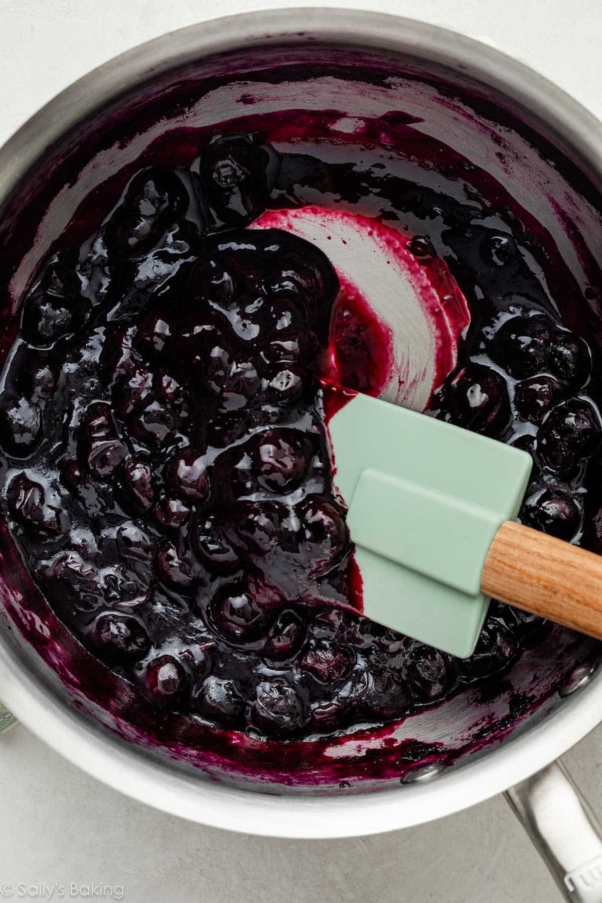 blueberry sauce mixture in pan.