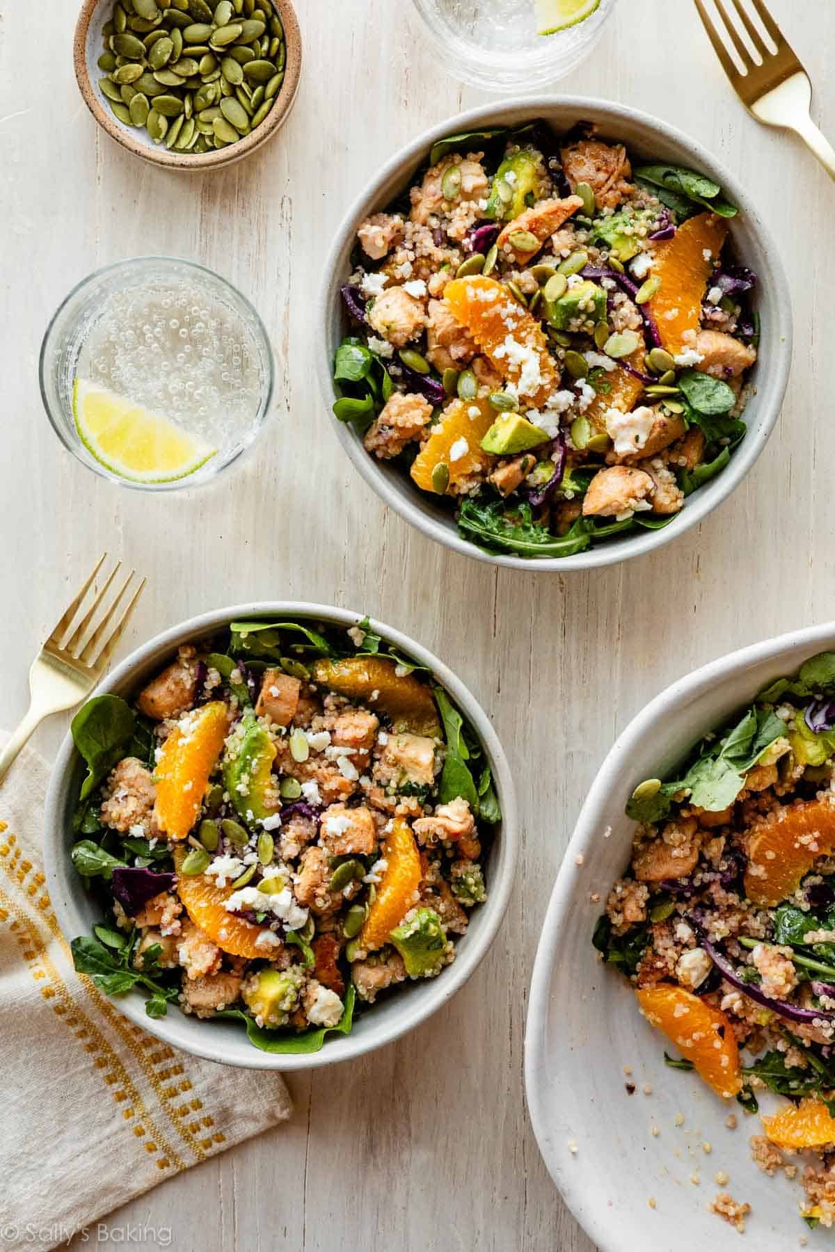 citrus chicken and quinoa salad bowls.