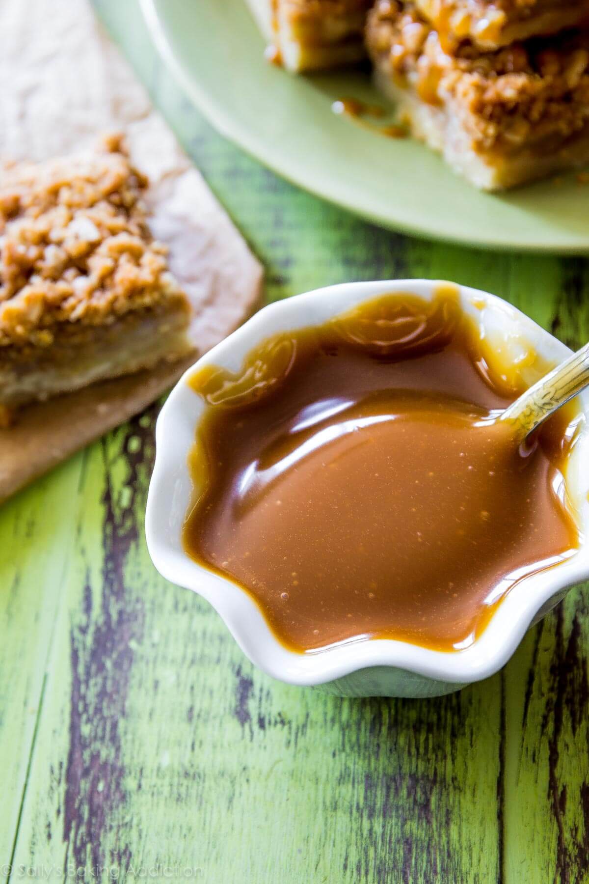 salted caramel sauce in a white bowl