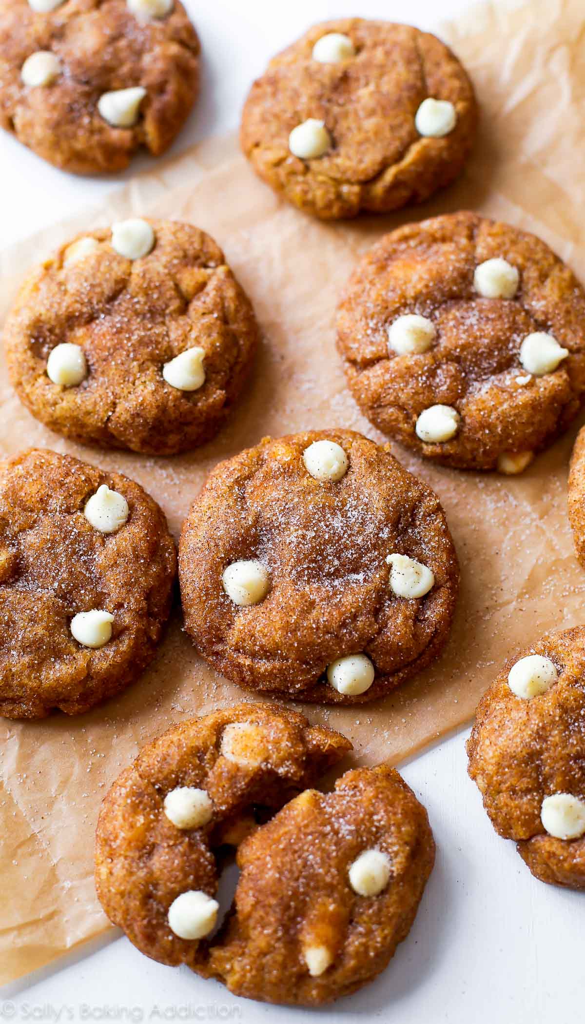 pumpkin snickerdoodles with white chocolate chips