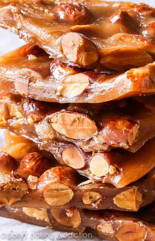 stacks of pieces of cinnamon almond toffee