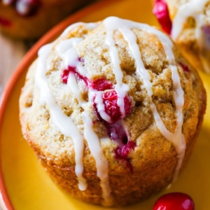 cranberry orange muffins on a yellow plate