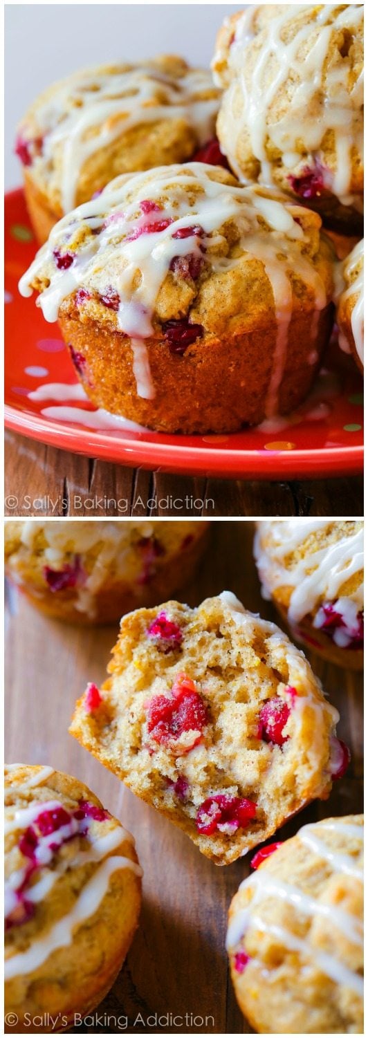2 images of cranberry orange muffins