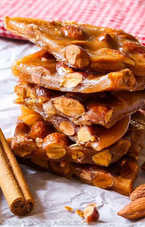 stacks of pieces of cinnamon almond toffee