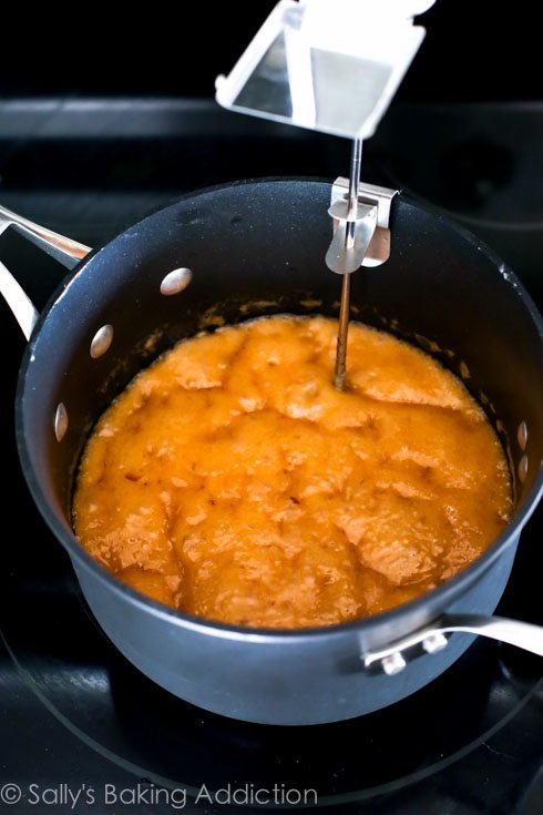 toffee mixture in a saucepan on the stove