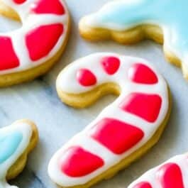 candy cane and snowflake sugar cookies with icing