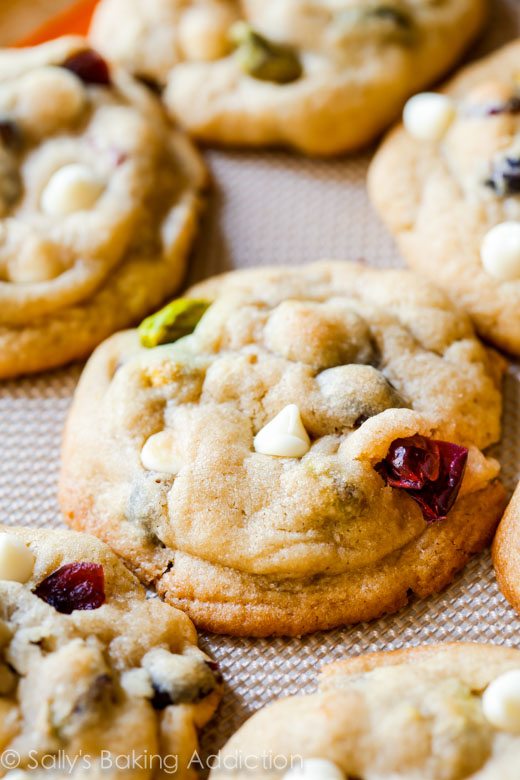 white chocolate cranberry pistachio cookies