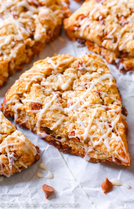 Cinnamon chip scones with coffee icing