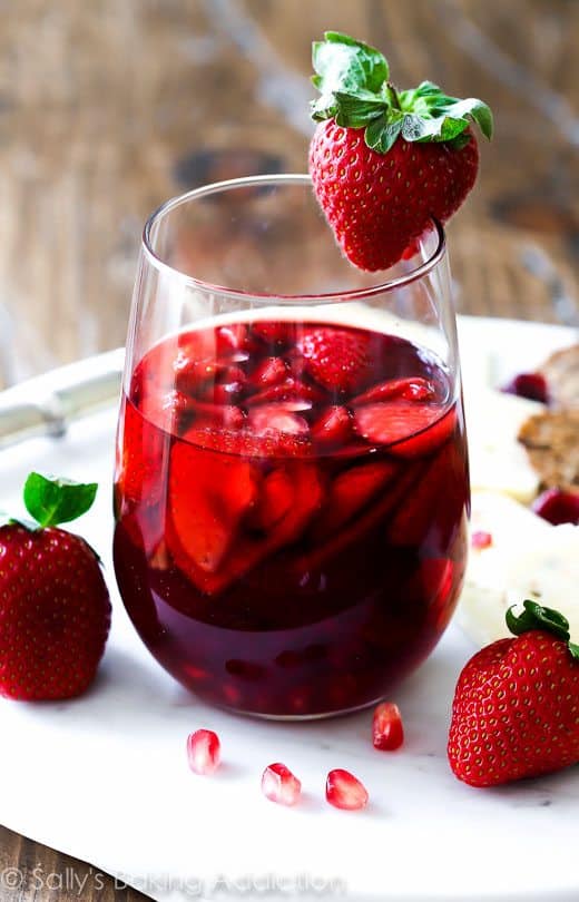 strawberry pomegranate sangria in a glass