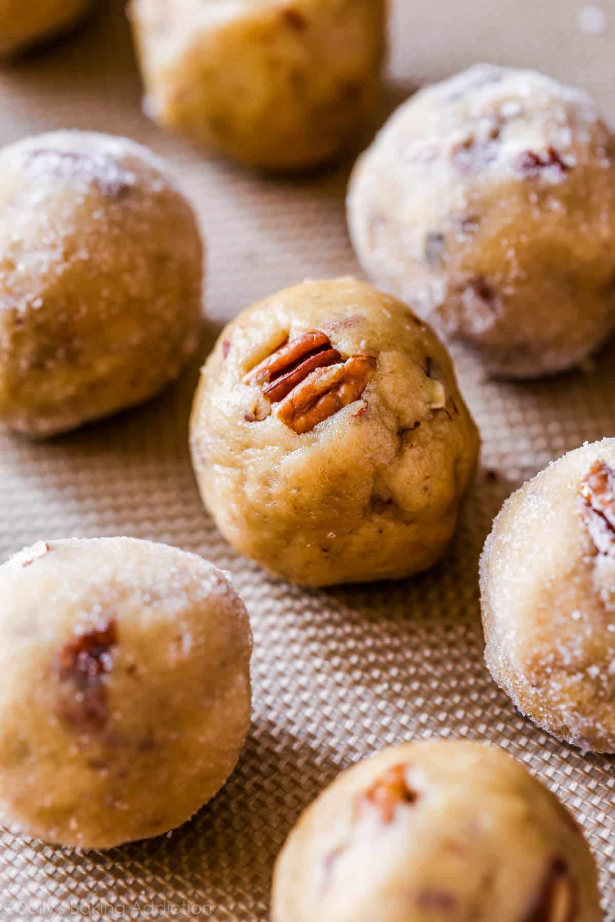 butter pecan cookie dough rolled into balls