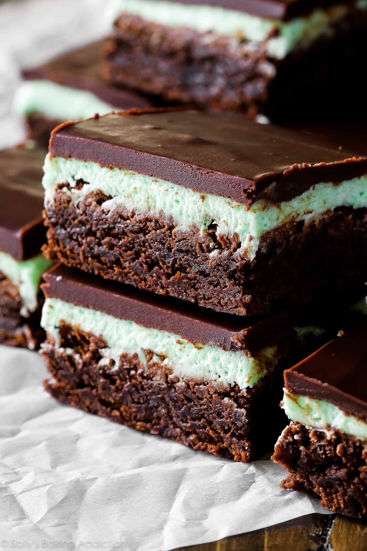 stack of mint chocolate brownies