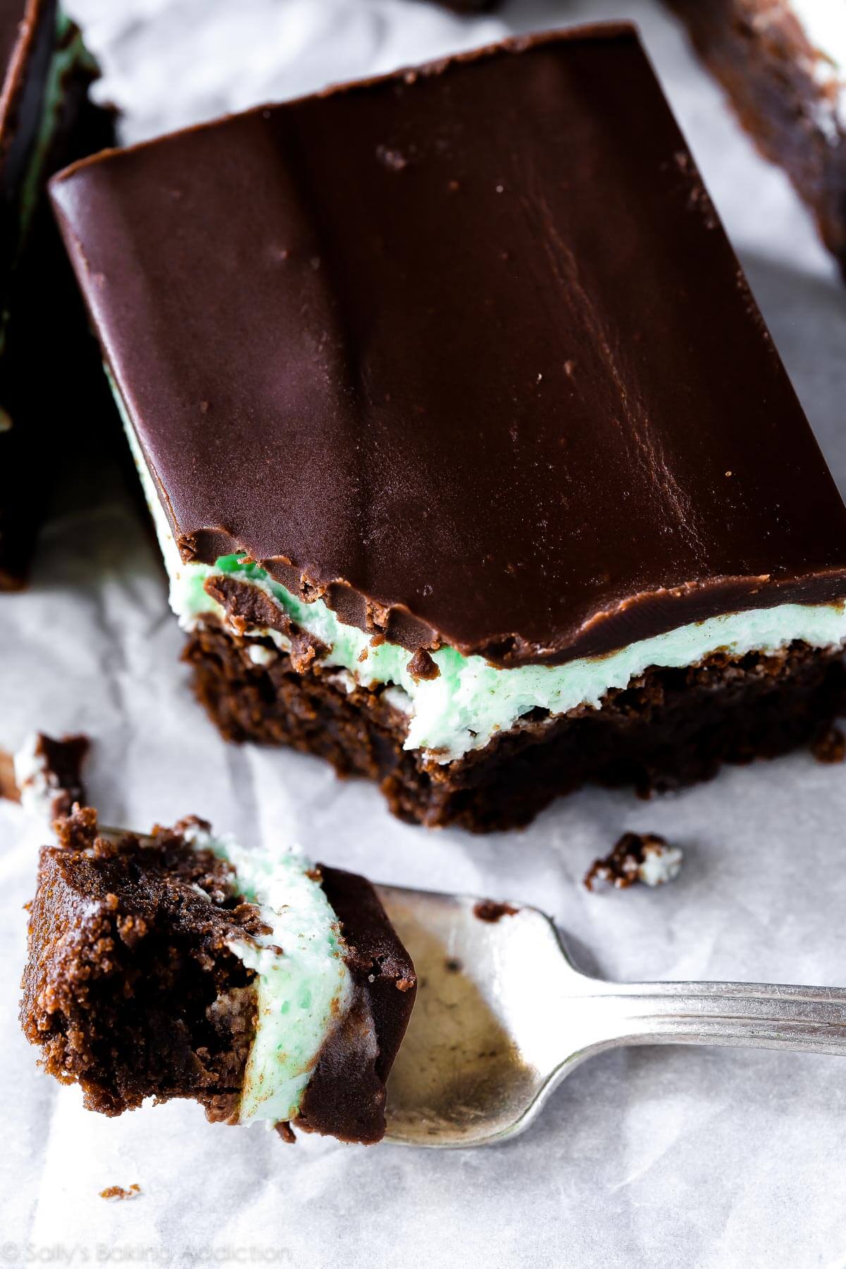 mint chocolate brownie with a fork