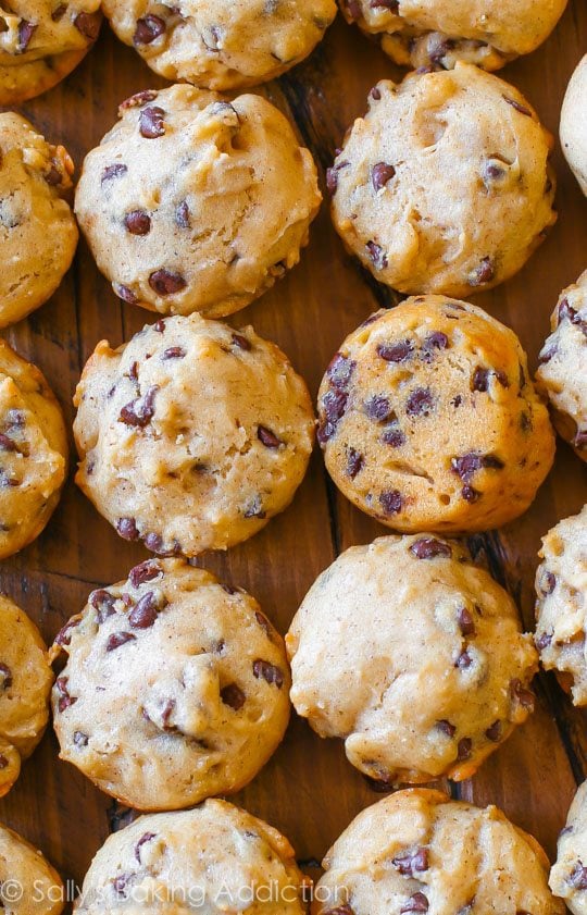 overhead image of mini chocolate chip muffins