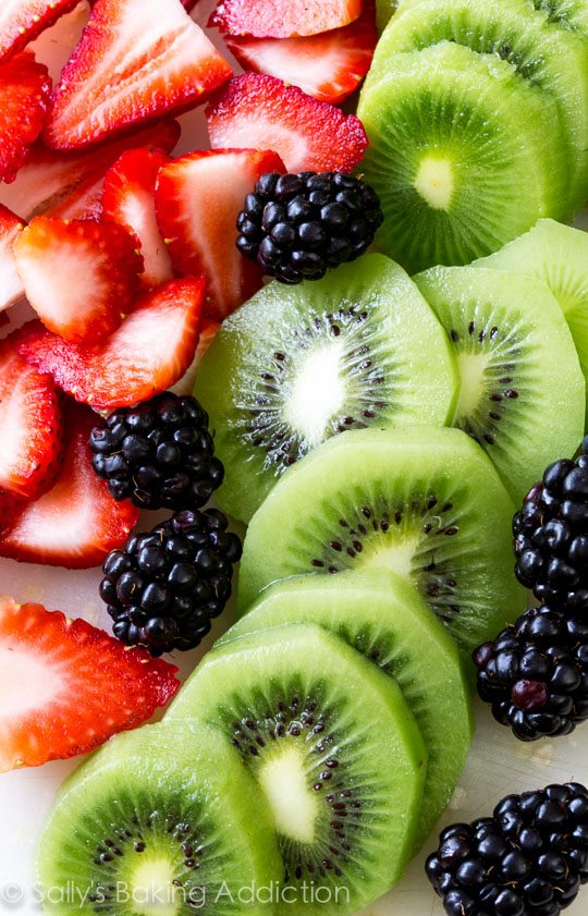 kiwi, blackberries, and strawberries