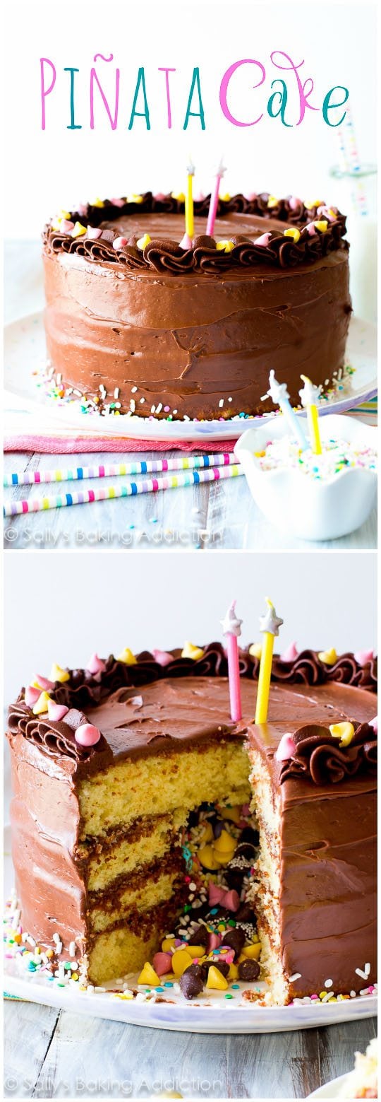 2 images of piñata cake